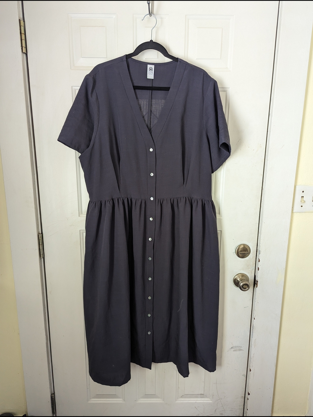 Altar Houseline Button-Front Short Sleeve Dress in Charcoal - Picture 1 of 2